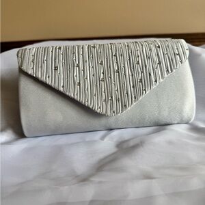 Elegant Silver Evening Clutch with Beaded Flap